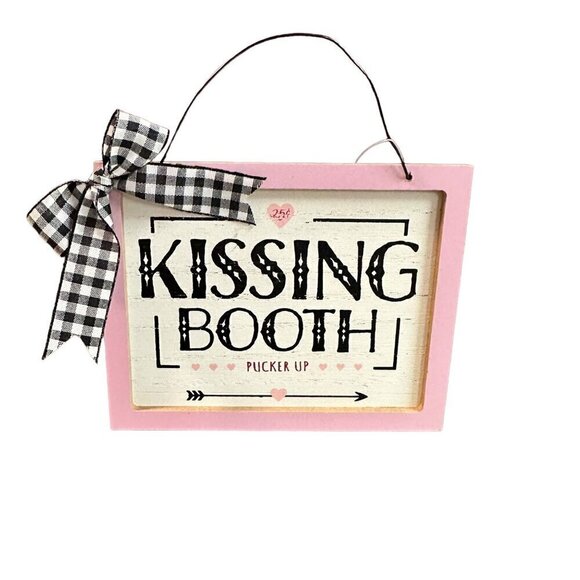 Valentines Day Mini Sign Pink Kissing Booth Farmhouse Tiered Tray Decor Holiday - Picture 2 of 11